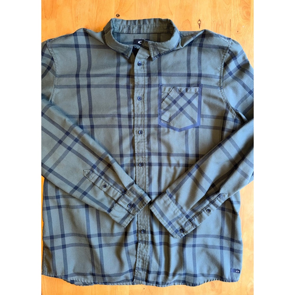 Oakley Mens Green Plaid Long Sleeve Button Down Shirt Regular Fit XL 417